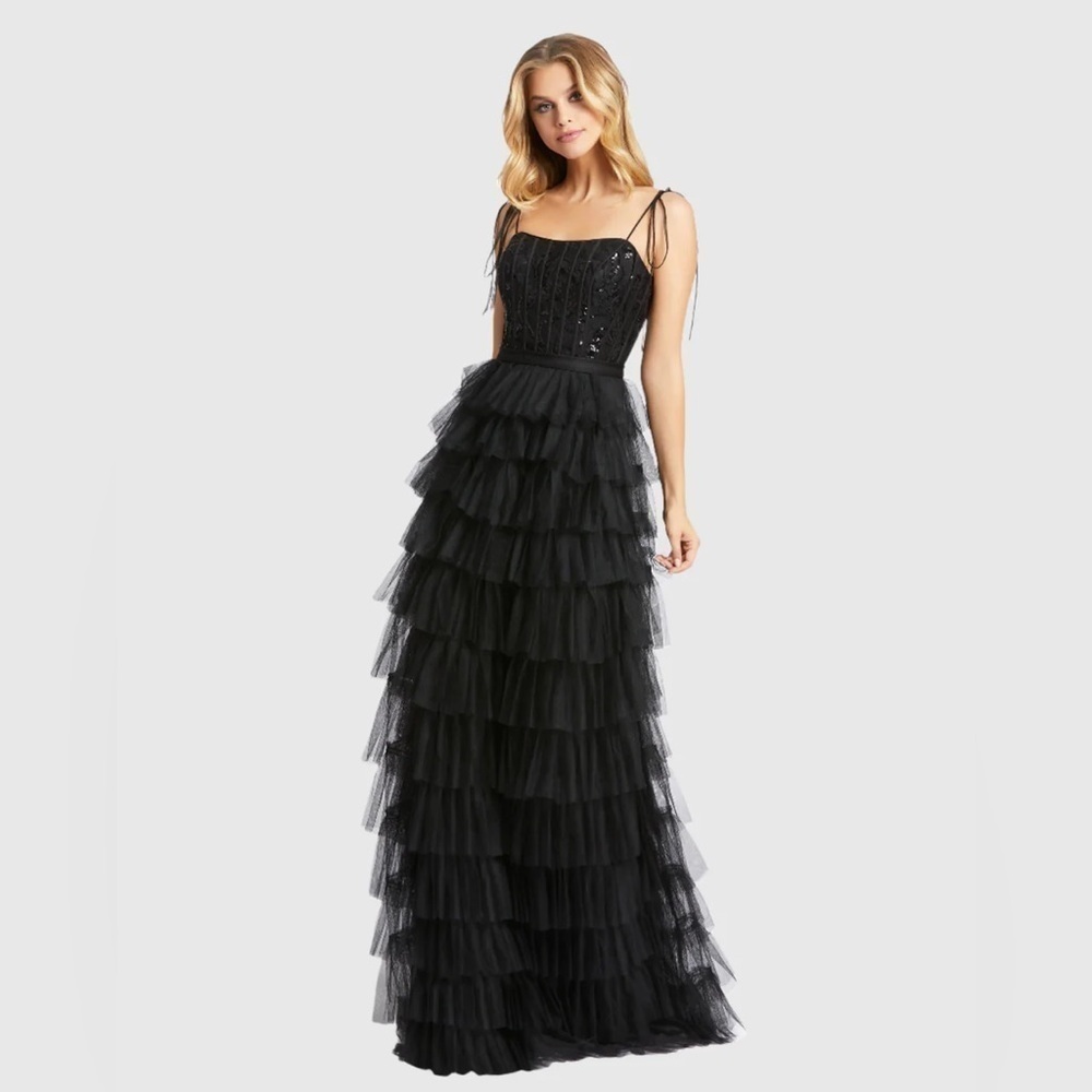 Mac Duggal 26281 NWT Sequined Bustier Tiered Ruffle Gown